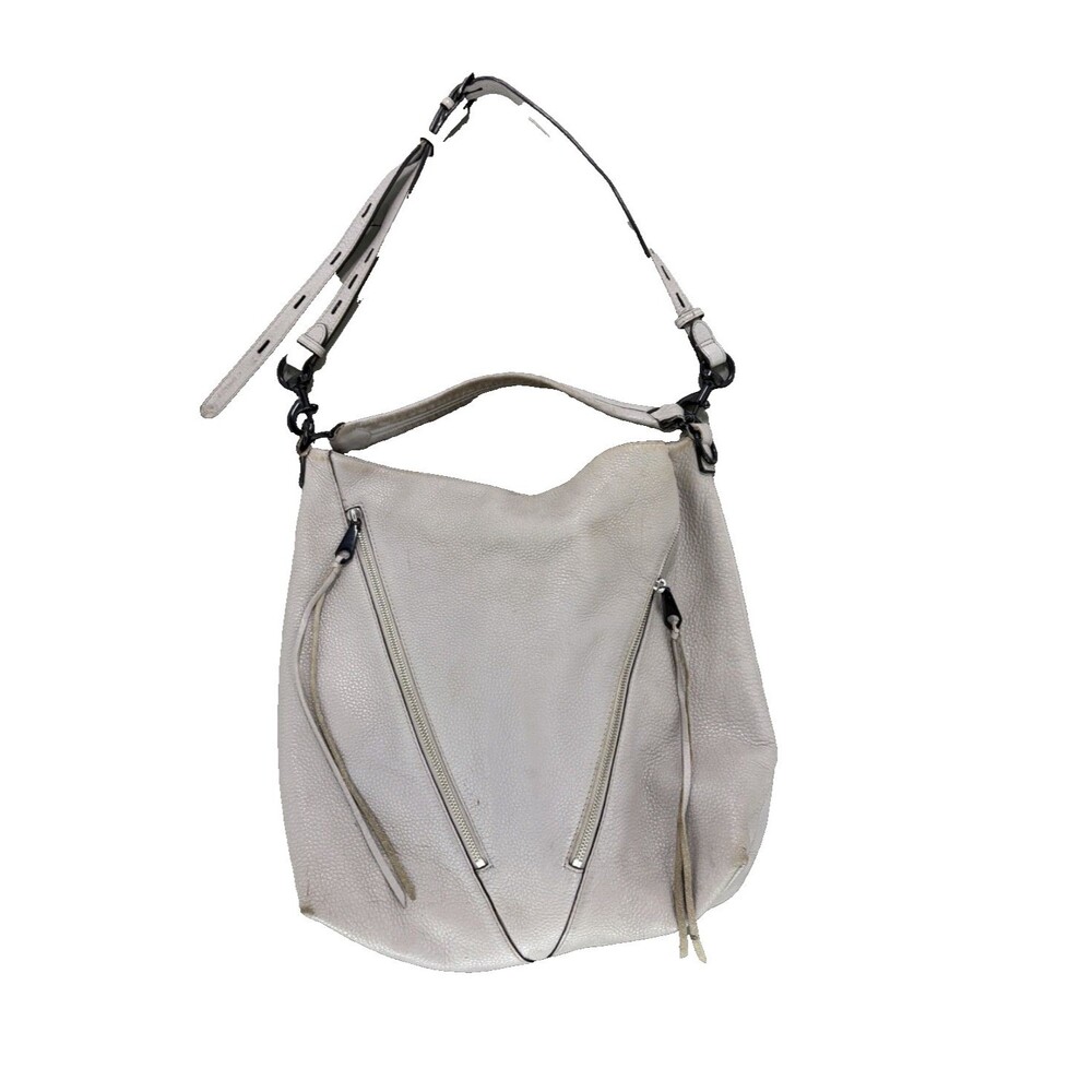 Rebecca Minkoff Moto Hobo Bag Light Gray Leather Double Zip Shoulder Crossbody